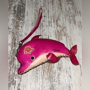 Pink leather dolphin coin purse with flower detail #dolphins #leather